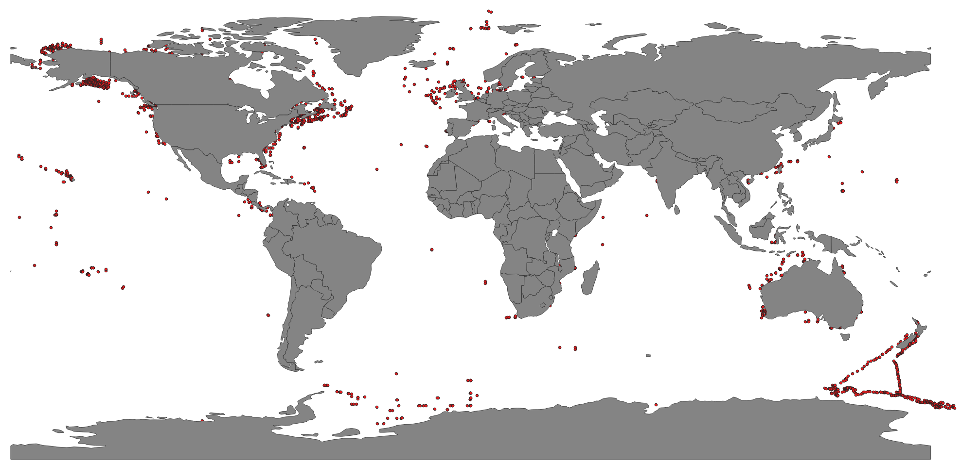 Locations of hydrophones as of 13 March 2023